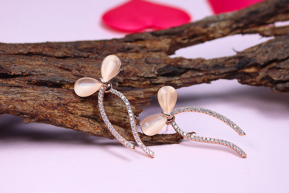 Rose Gold Contemporary Drop Earrings