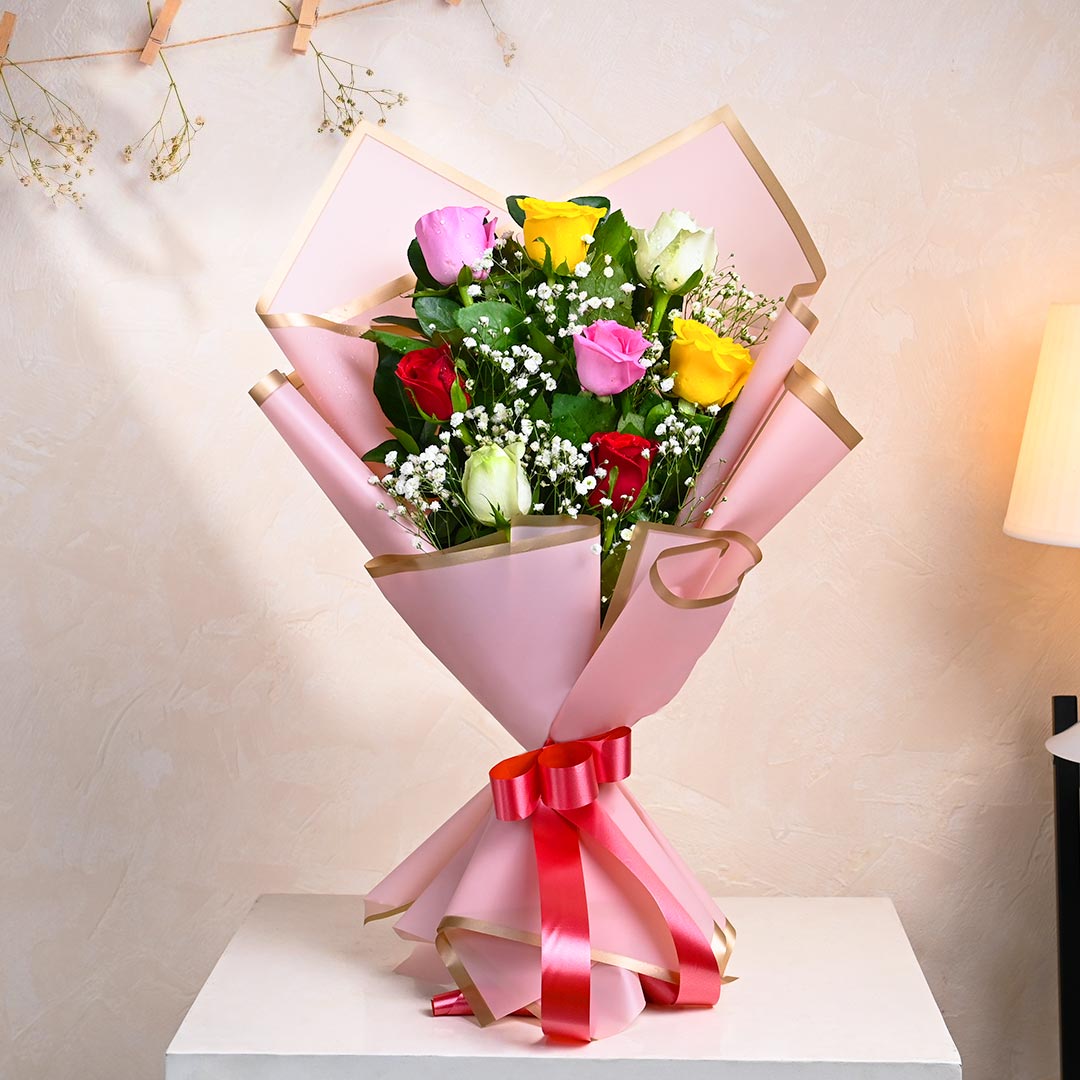 A Rosy Blush Of Fresh Mixed Roses Order Now