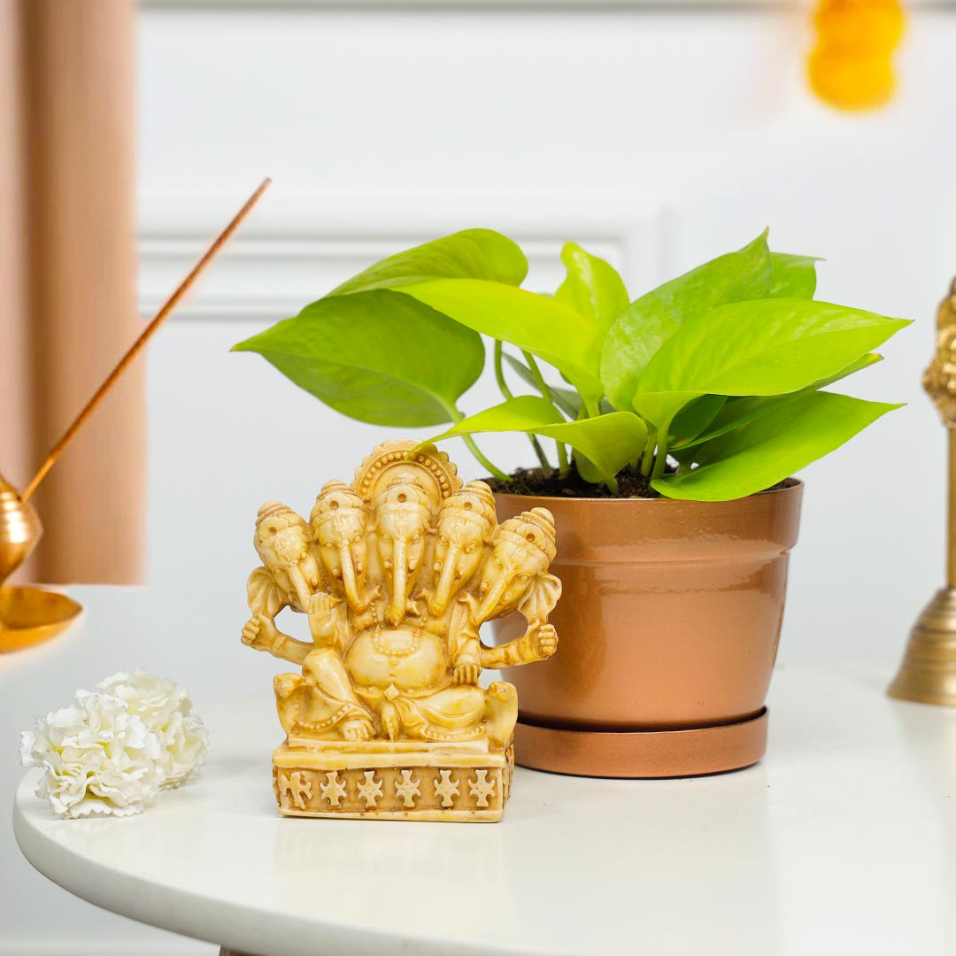 Abundant Love Panchamukhi Ganesha And Money Plant