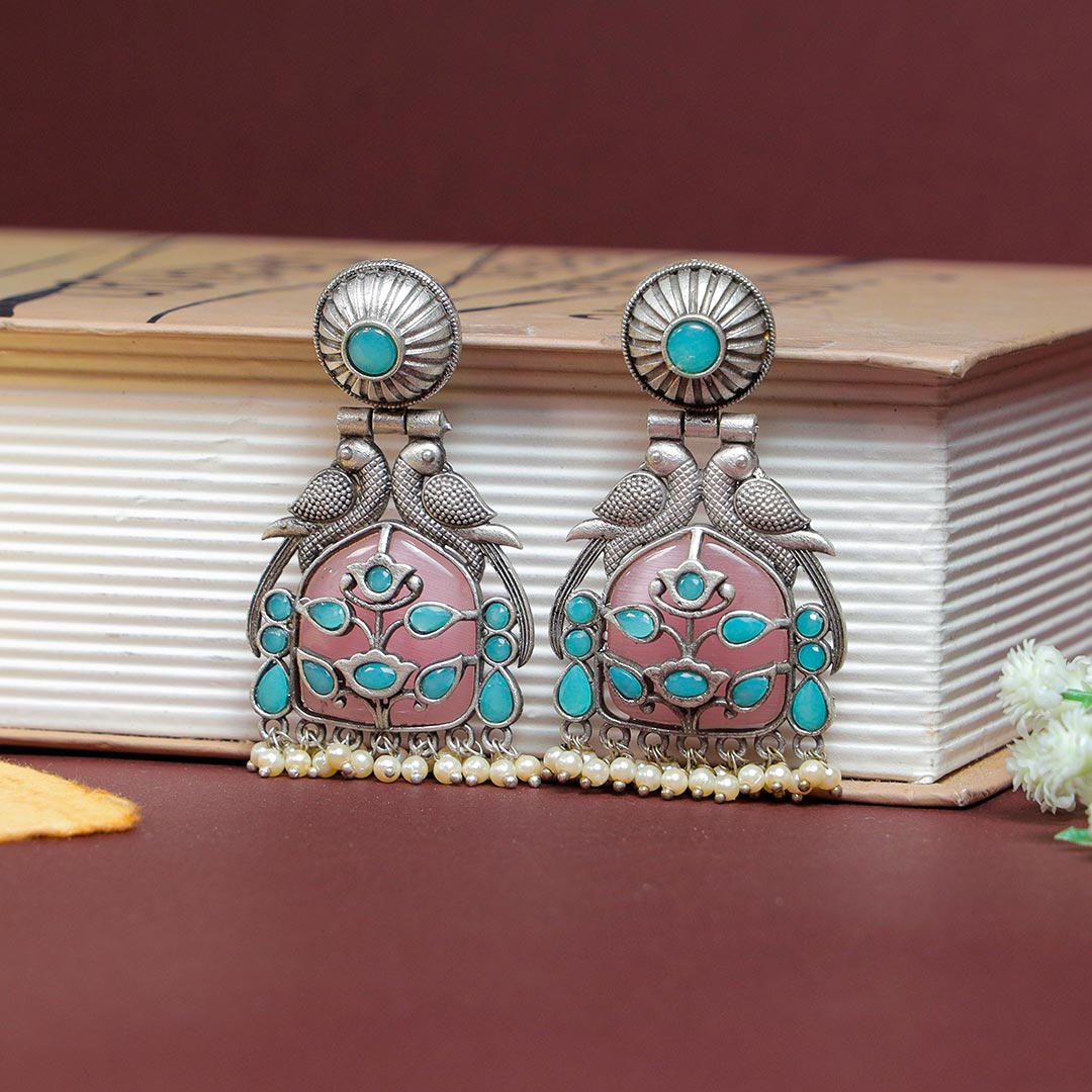 Antique Peacock Silver Replica Earrings