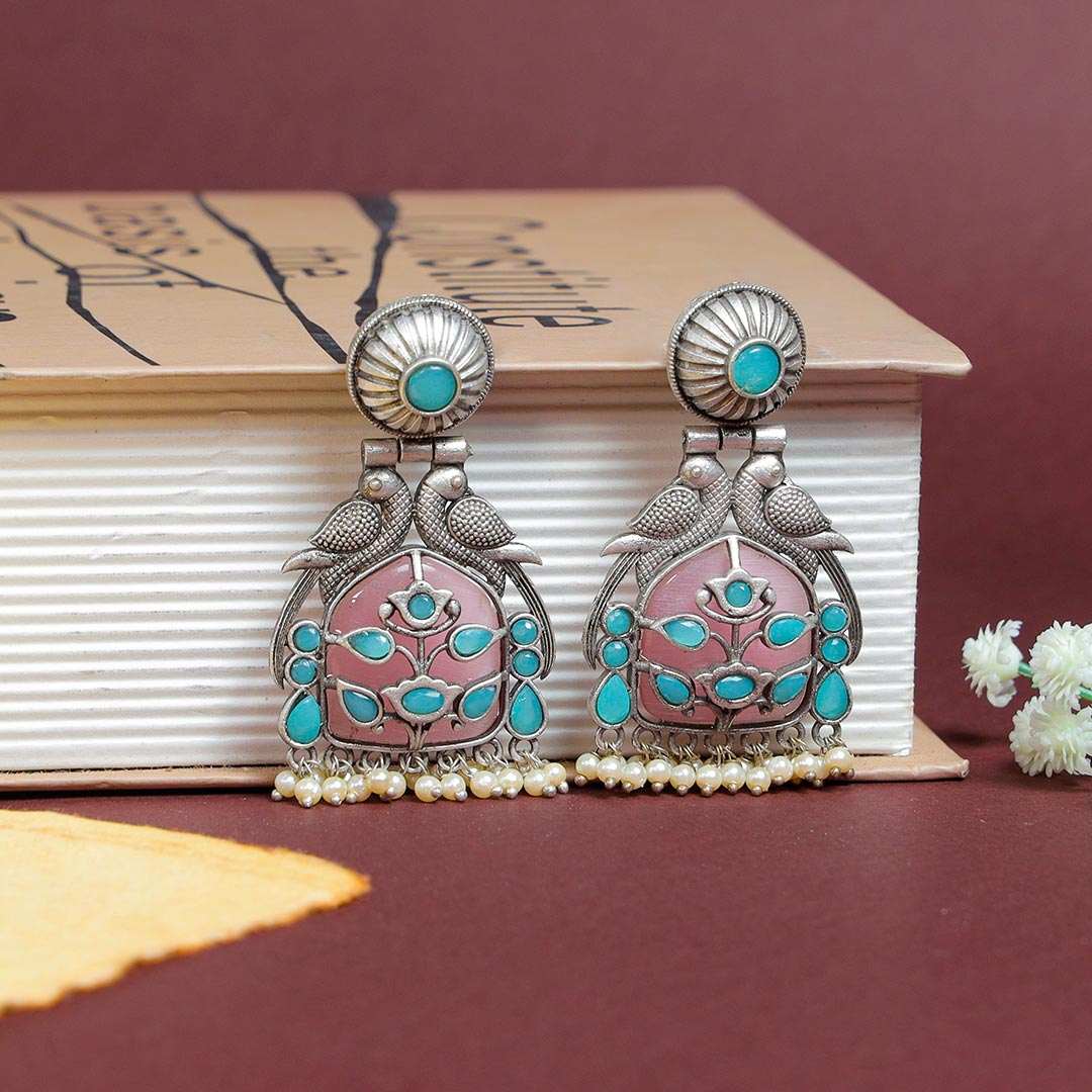 Antique Peacock Silver Replica Earrings