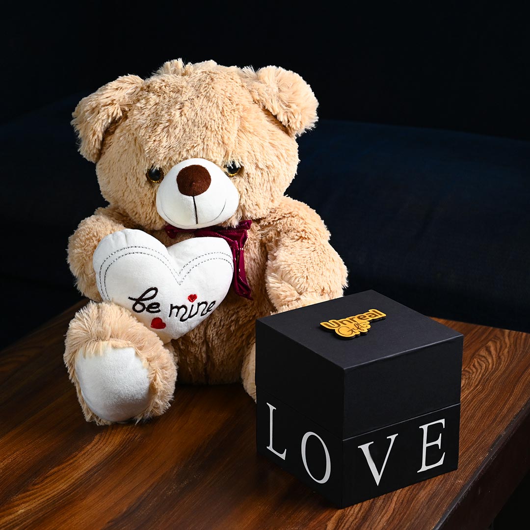 Be Mine Teddy With Red Rose Box