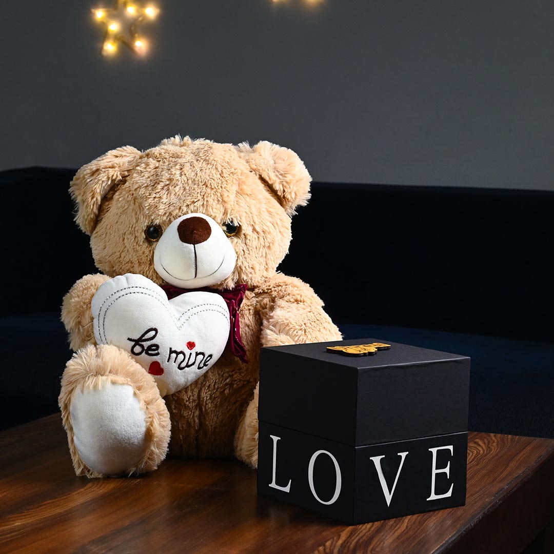 Be Mine Teddy With Red Rose Box