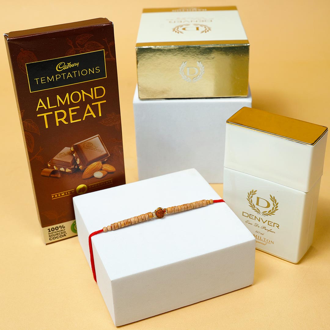 Bead Rakhi With Chocolate & Perfume Combo