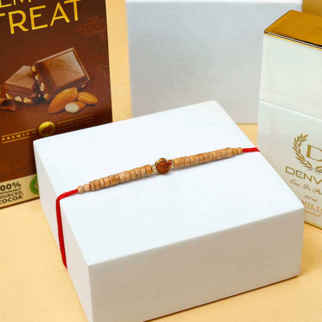 Bead Rakhi With Chocolate & Perfume Combo