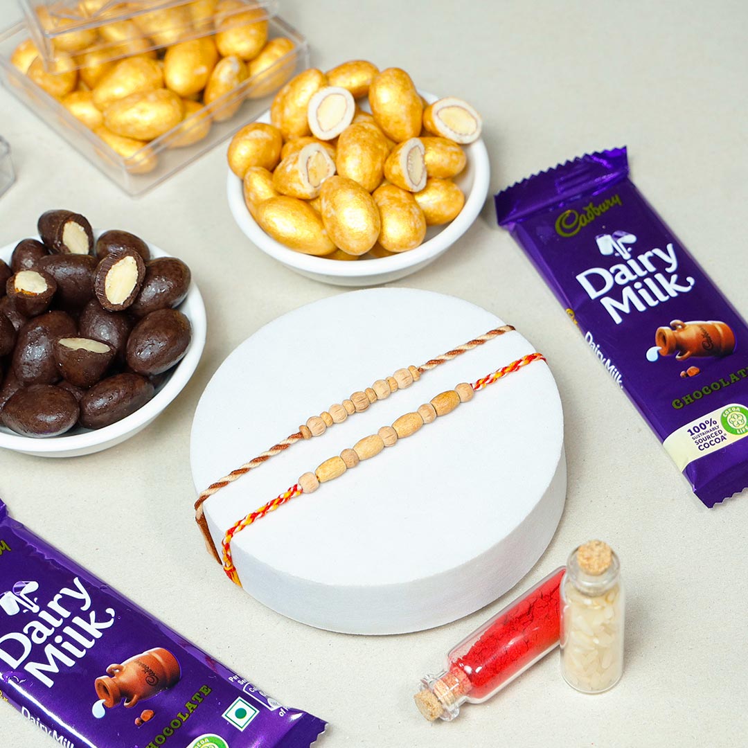 Beads Rakhi Set with Dairymilk & Dragees