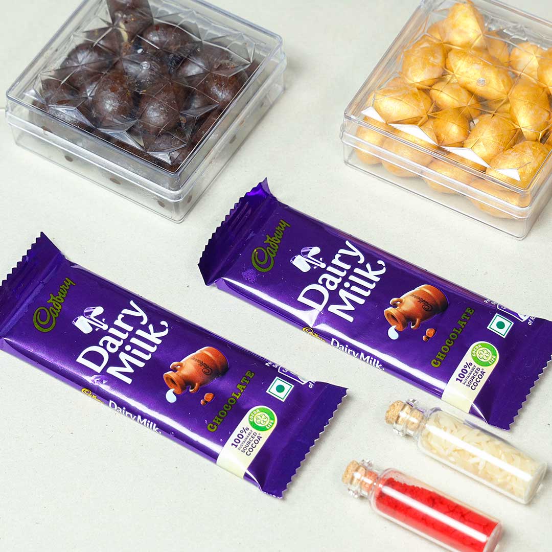 Beads Rakhi Set with Dairymilk & Dragees