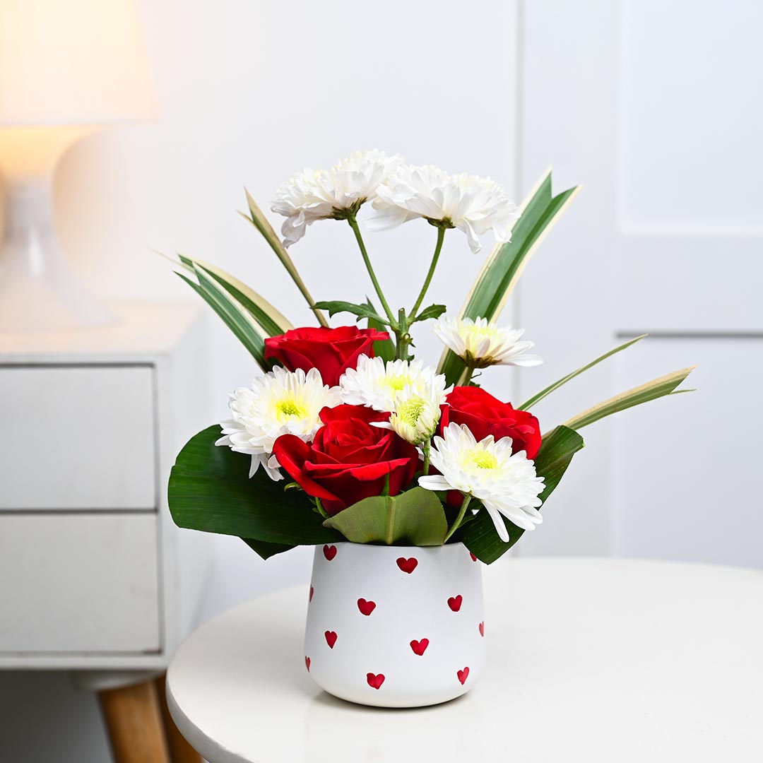 Beautiful Flowers In Hearts Printed Vase Buy Online