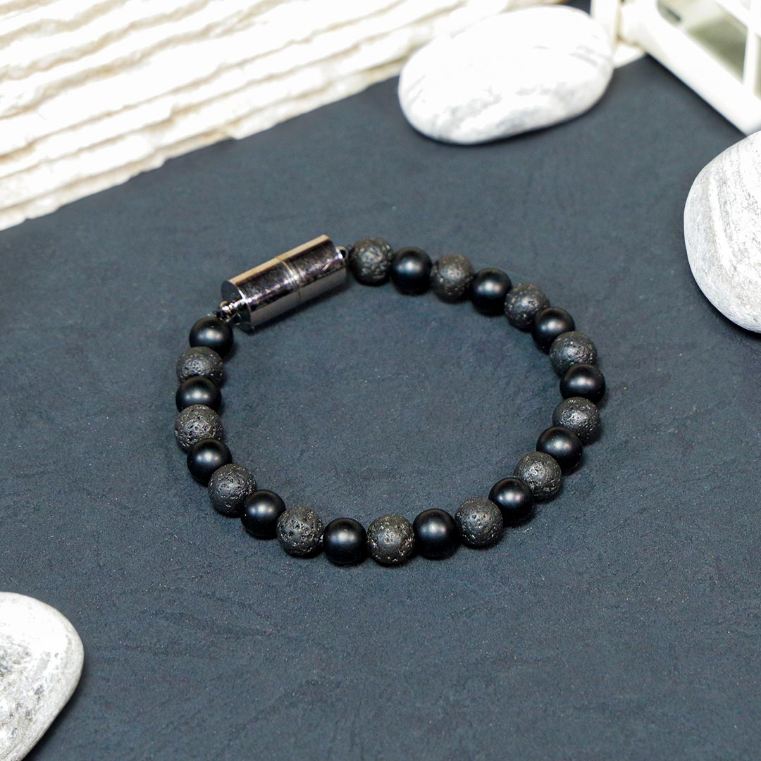 Black Onyx And Lava Roack Beads Magnetic Bracelet