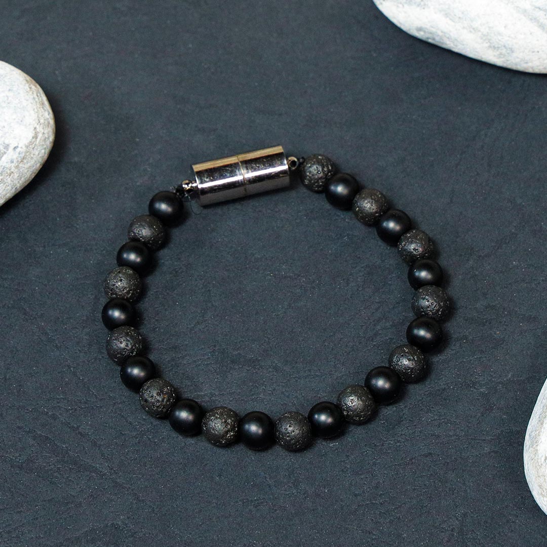 Black Onyx And Lava Roack Beads Magnetic Bracelet