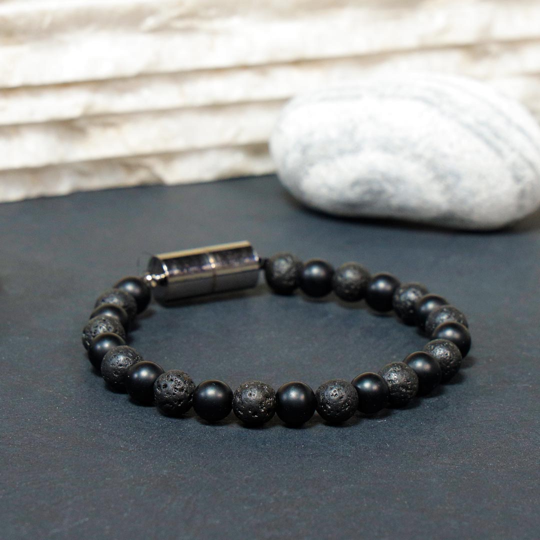 Black Onyx And Lava Roack Beads Magnetic Bracelet