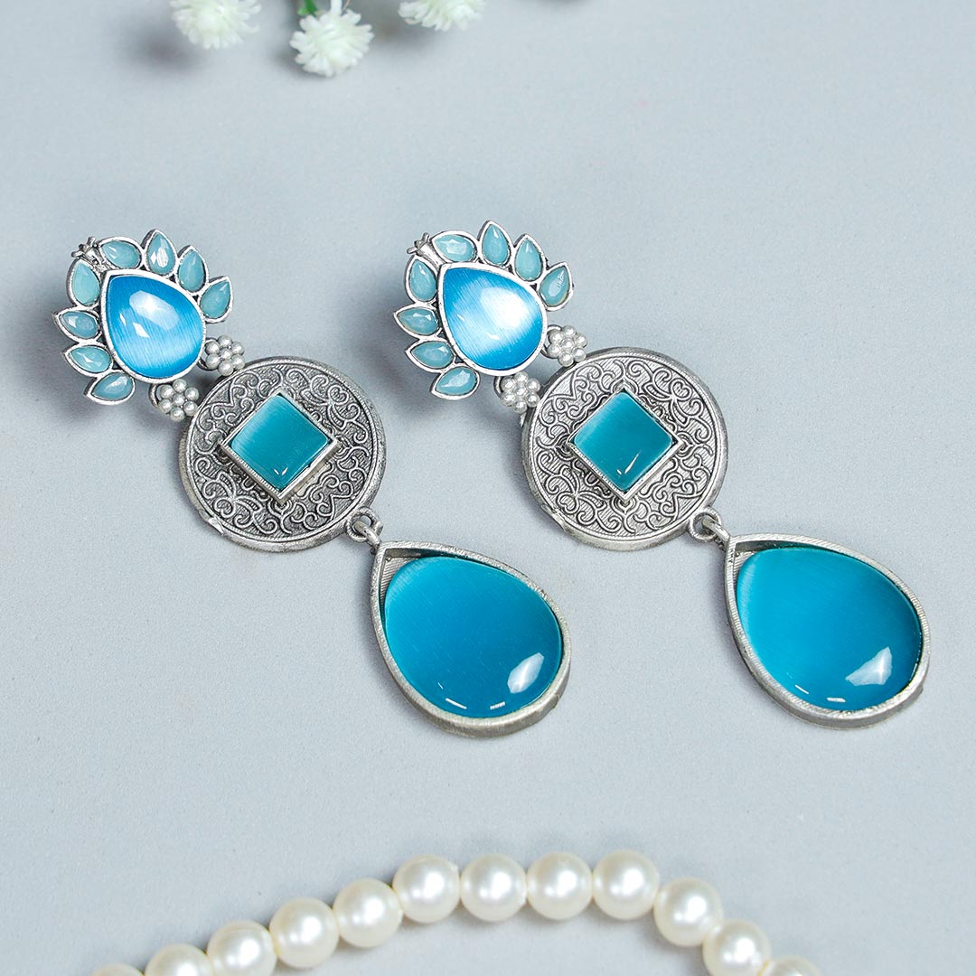 Blue Monalisa Stone Silver Replica Earrings