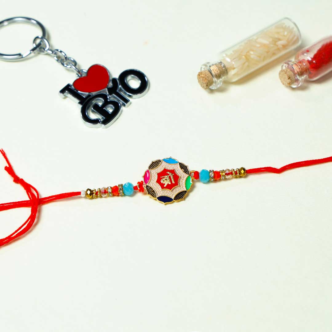 Colourful Bro Rakhi With Keyring N Hershye's Chocolate