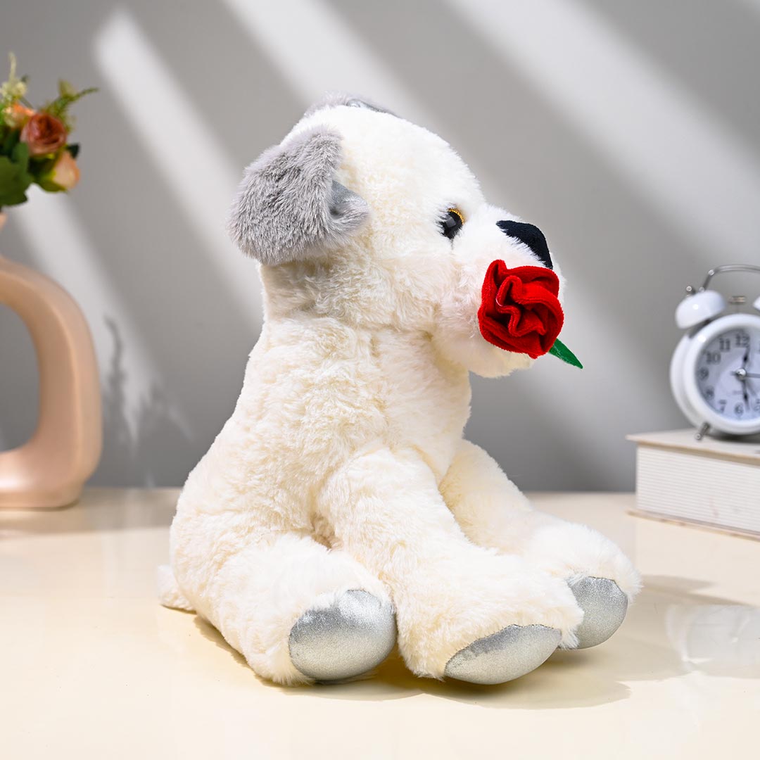 Cuddly Dog Toy With Red Rose