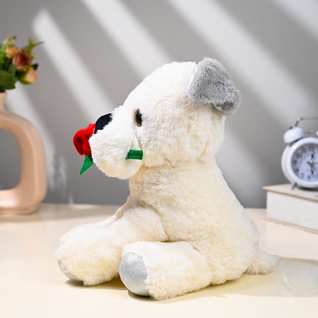 Cuddly Dog Toy With Red Rose