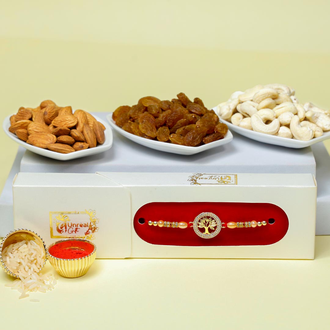 Designer Diamond Rakhi With Assorted Dry Fruits