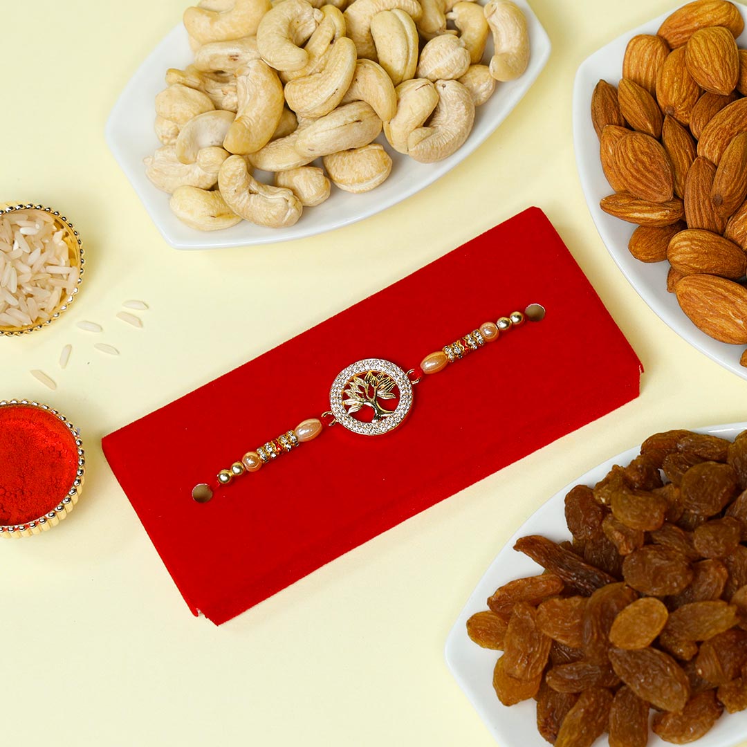 Designer Diamond Rakhi With Assorted Dry Fruits