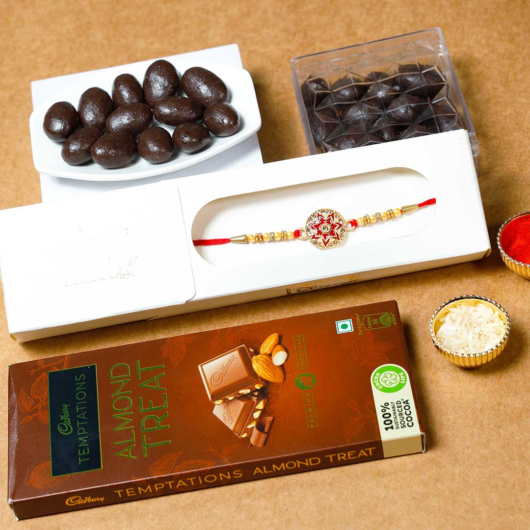 Designer Flower Rakhi & Almond Chocolate