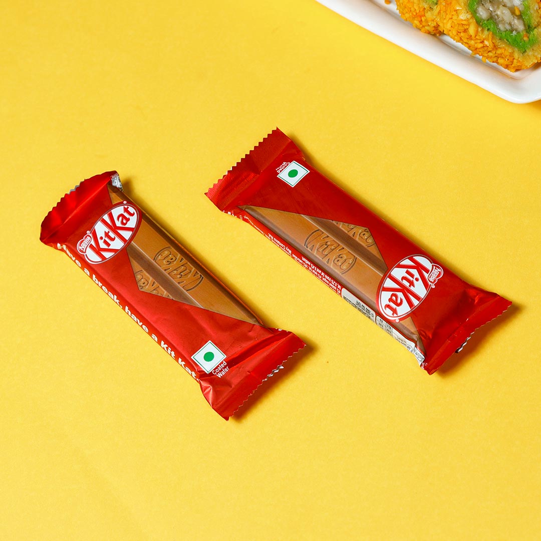 Designer Lumba Rakhi with Kitkat & Pista Barfi