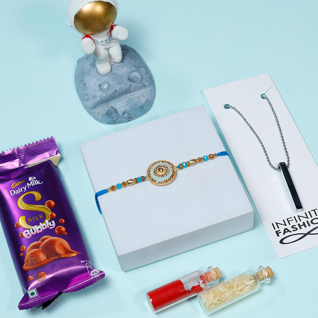 Designer Rakhi with Men's Necklace & Dairymilk