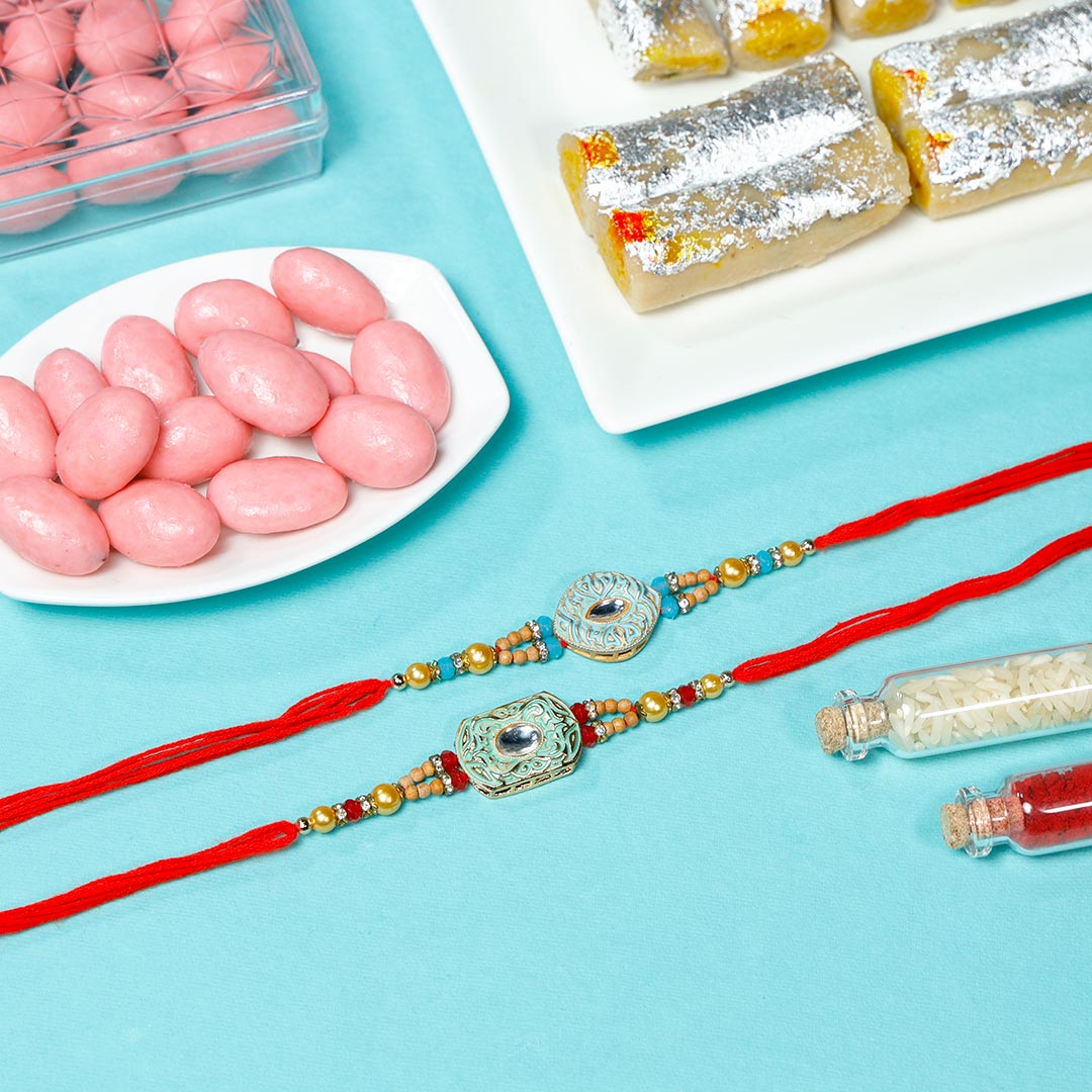 Designer Stone Rakhi With Sweets & Dragees