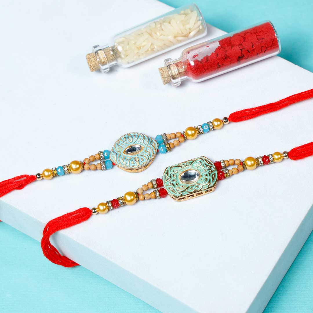 Designer Stone Rakhi With Sweets & Dragees