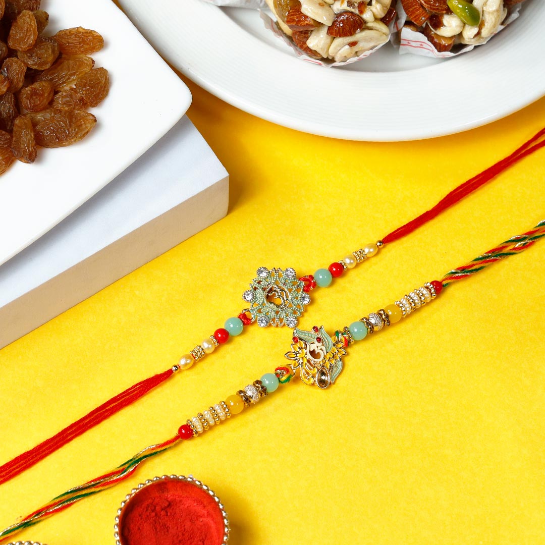 Due Om Designer Rakhi Set With Dry Fruits