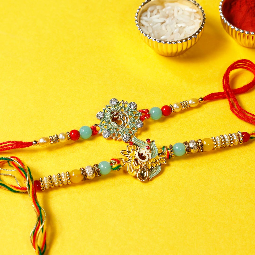 Due Om Designer Rakhi Set With Dry Fruits