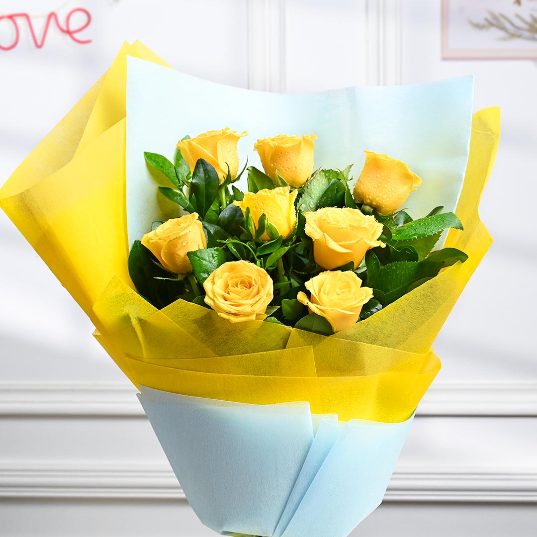 Elegant Yellow Roses Wrapped With Love