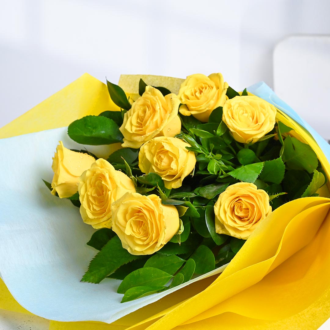 Elegant Yellow Roses Wrapped With Love