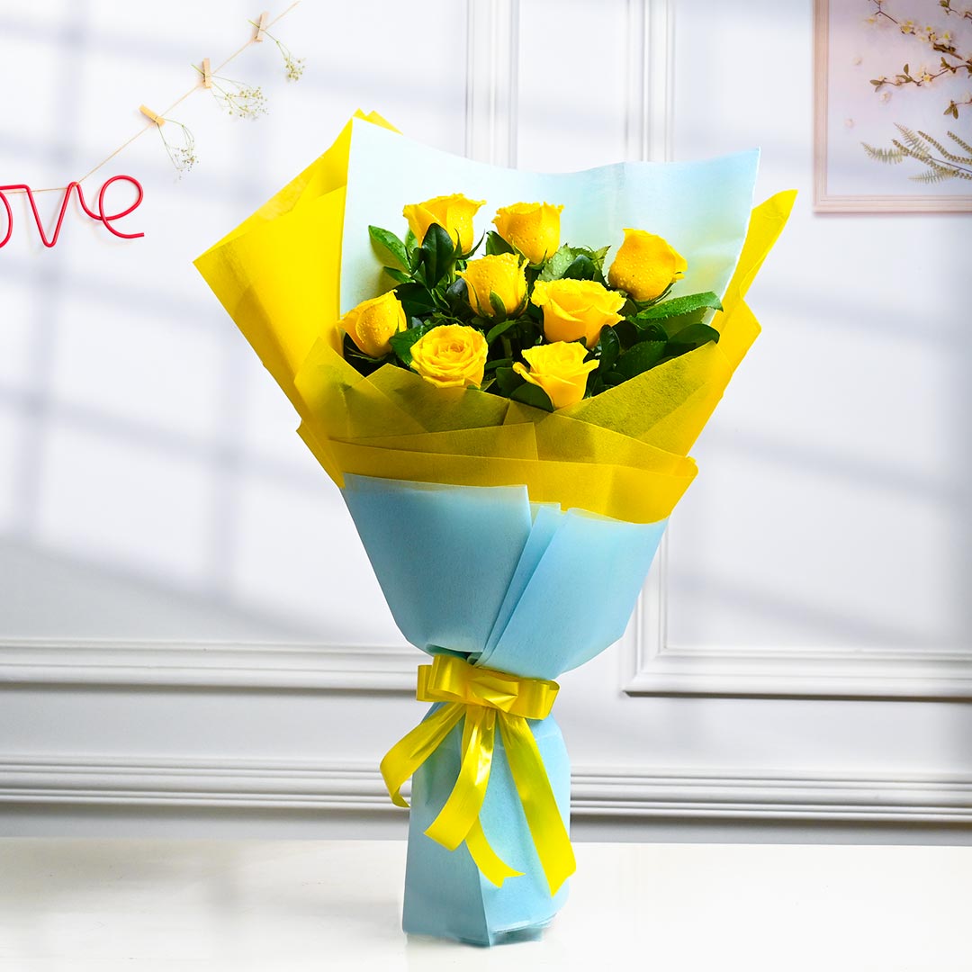 Buy Elegant Yellow Roses Wrapped With Love Online