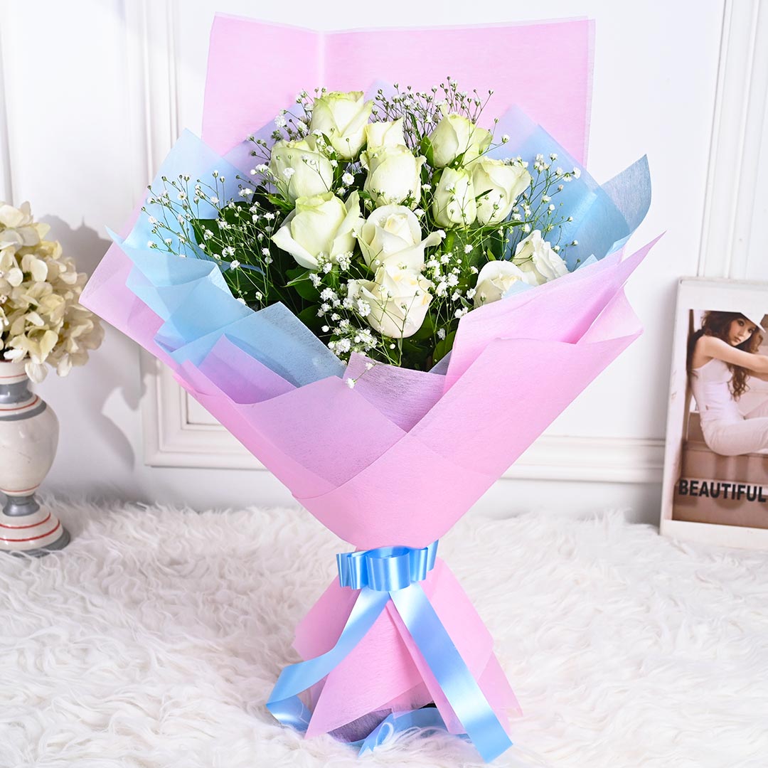 Enchanting White Roses Bouquet