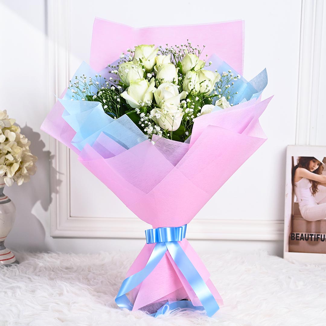 Enchanting White Roses Bouquet Buy Online