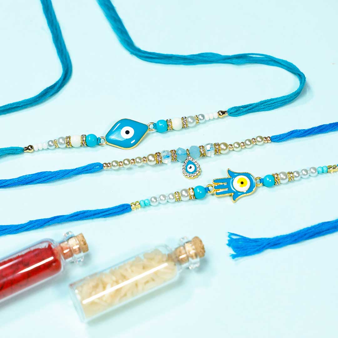 Evil Eye Rakhi Set Of 3 & Dry Fruits