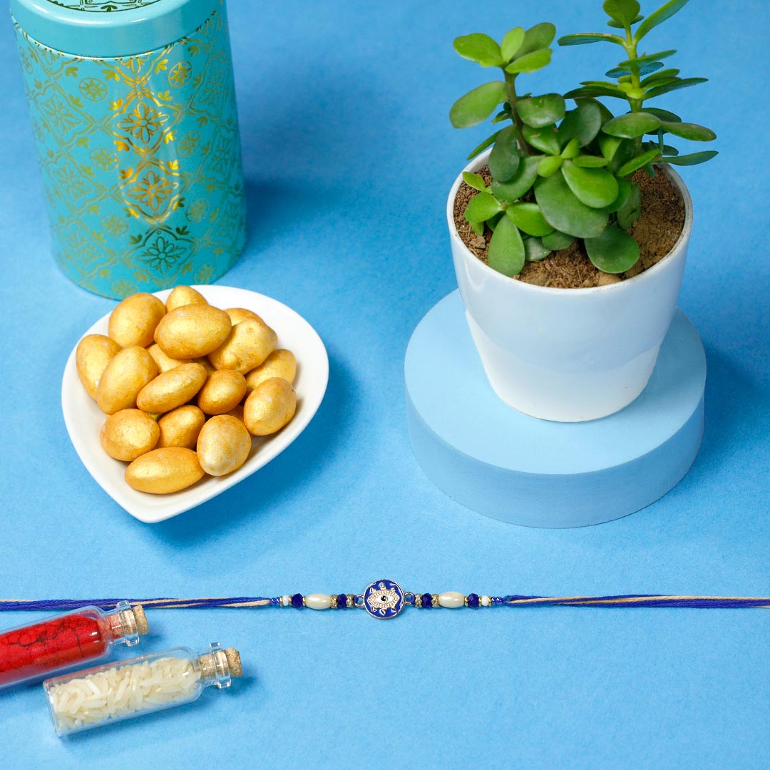 Evil Eye Rakhi with Jade plant & Dragees