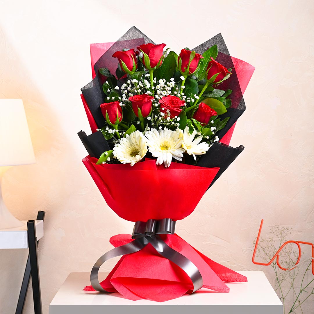 Buy Forever White Gerberas And Red Roses Online