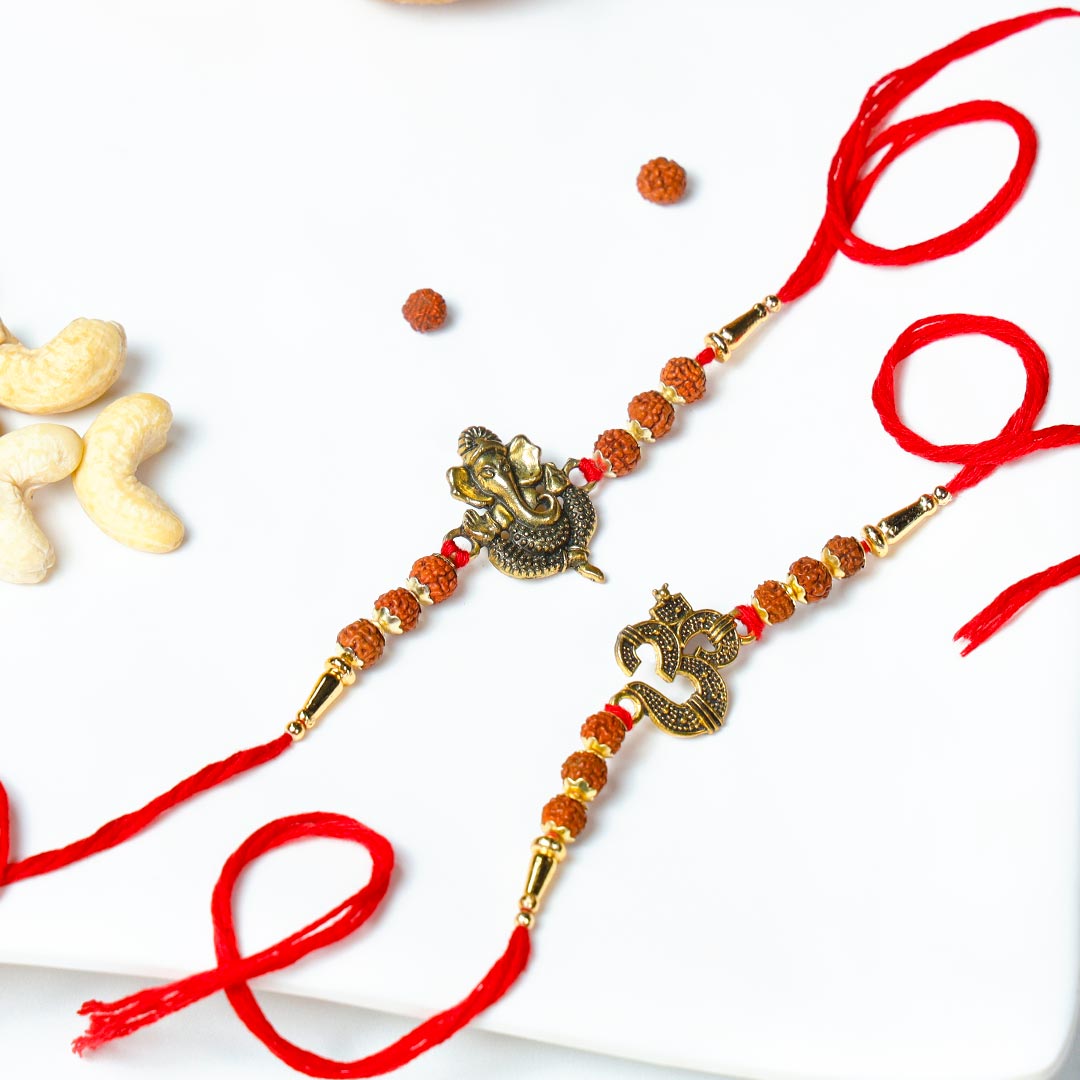 Ganesha & Om rakhi With Dry Fruits N Panjiri Laddoo