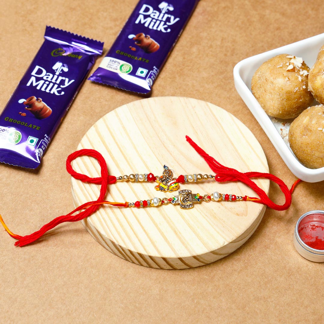 Ganesha Krishna Rakhi With Panjiri Ladoo & Chocolates