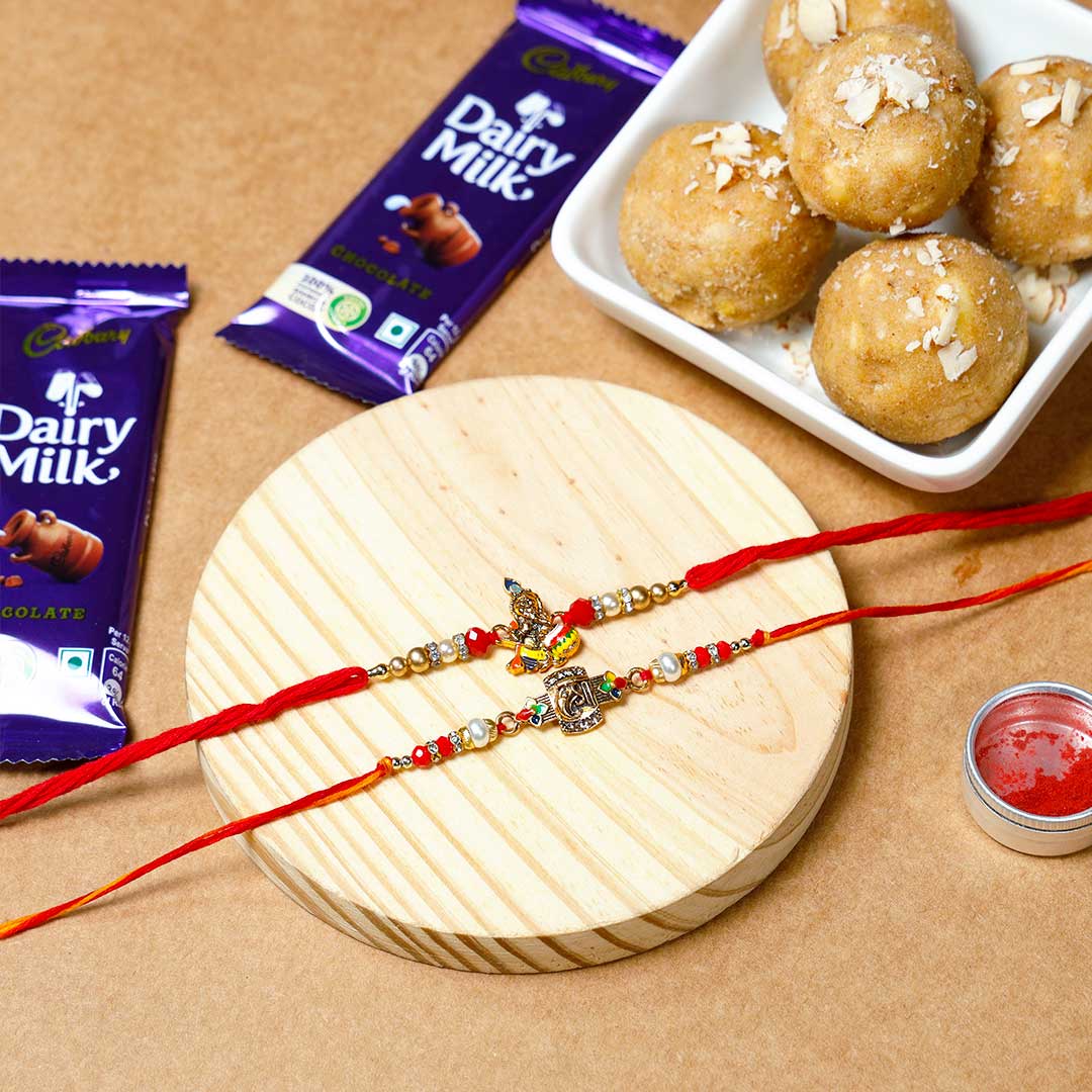 Ganesha Krishna Rakhi With Panjiri Ladoo & Chocolates