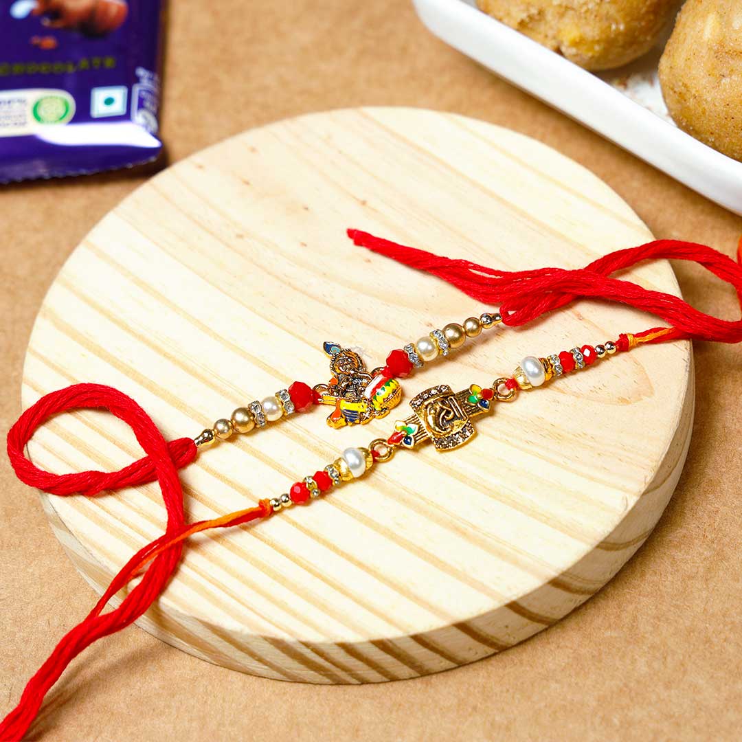 Ganesha Krishna Rakhi With Panjiri Ladoo & Chocolates