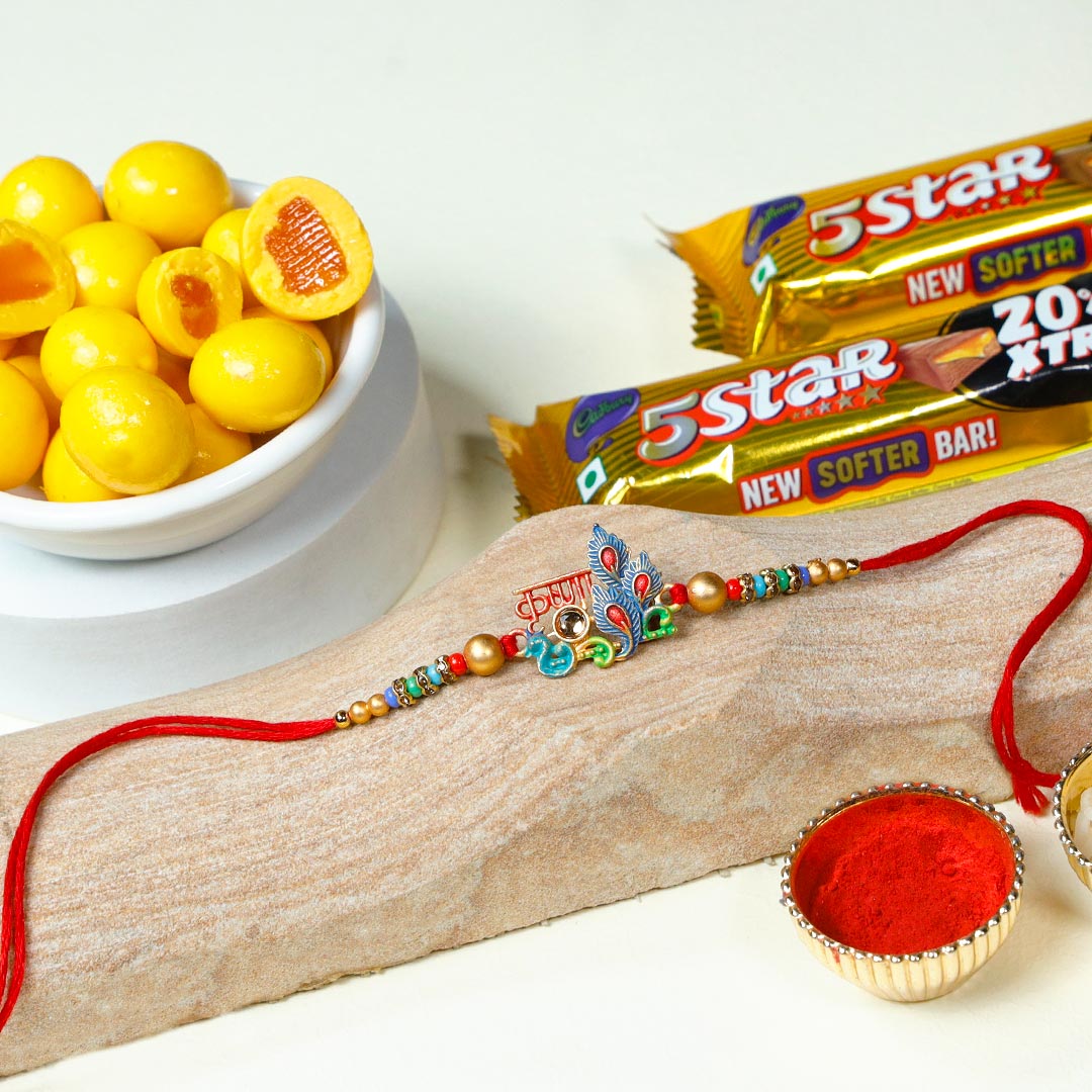 Krishna Rakhi With 5-Star chcolates & Dragees