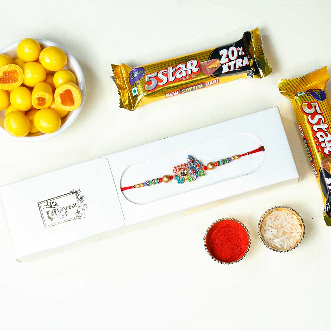 Krishna Rakhi With 5-Star chcolates & Dragees