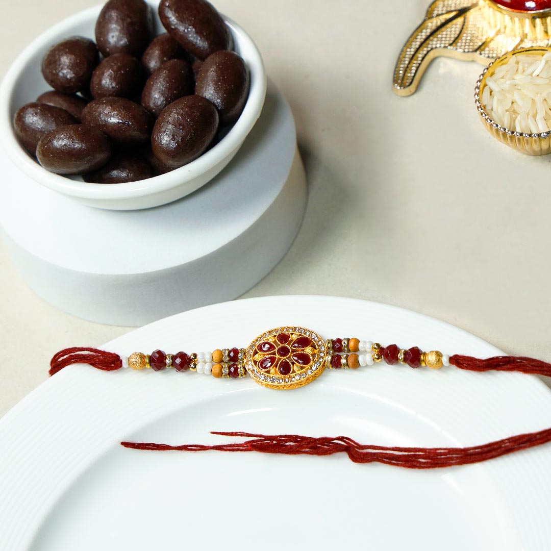 Kundan Rakhi with Choco Almond Dragees