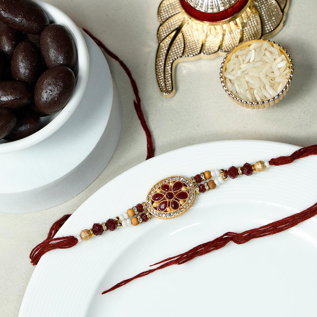 Kundan Rakhi with Choco Almond Dragees