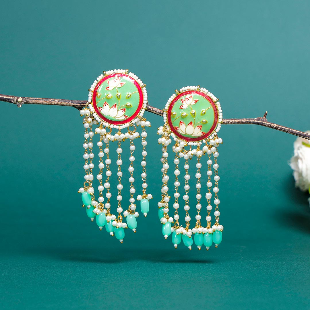 Long Pearl Meenakari Beaded Earrings