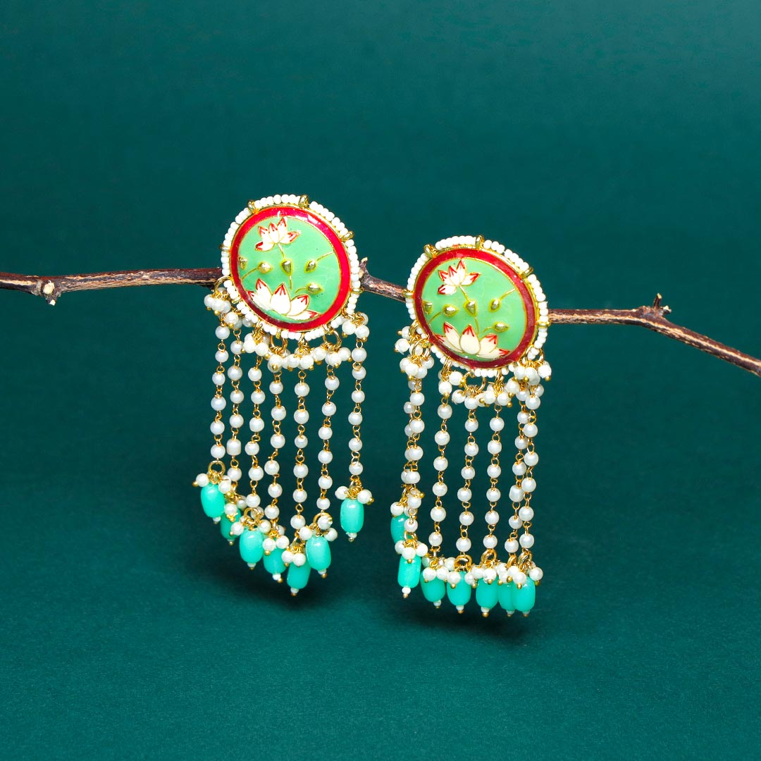 Long Pearl Meenakari Beaded Earrings