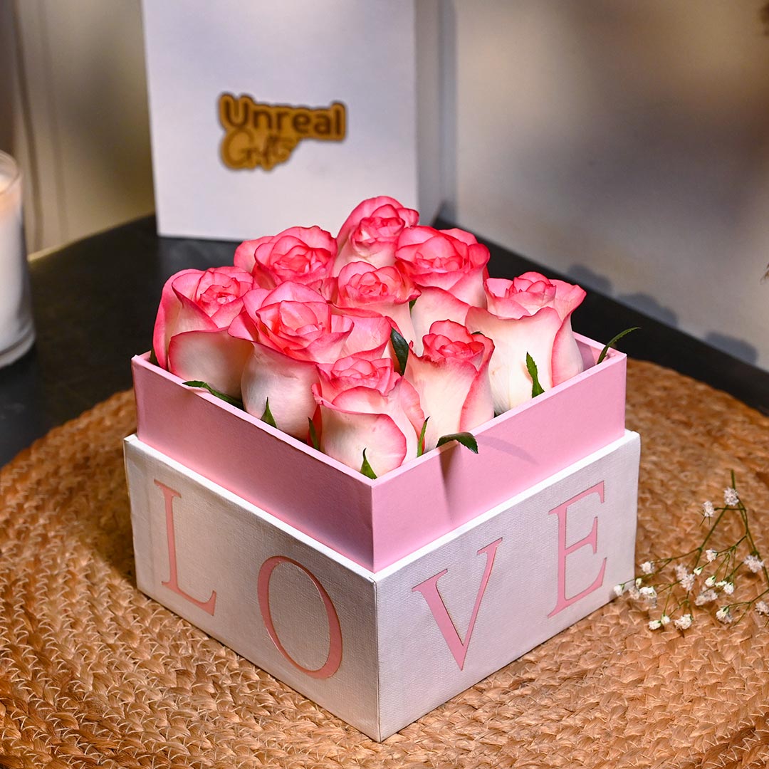 LOVE Box Full Of Pink Roses