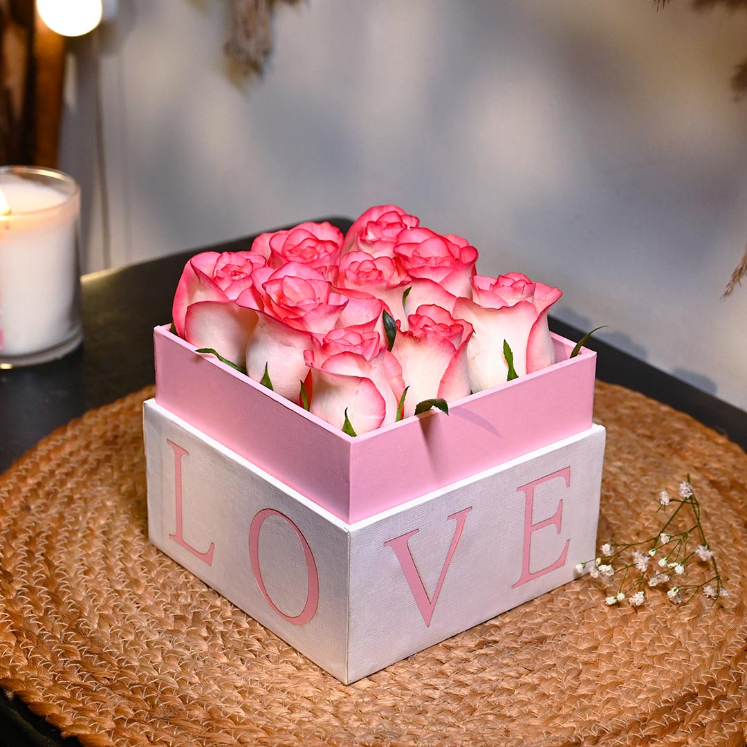 LOVE Box Full Of Pink Roses