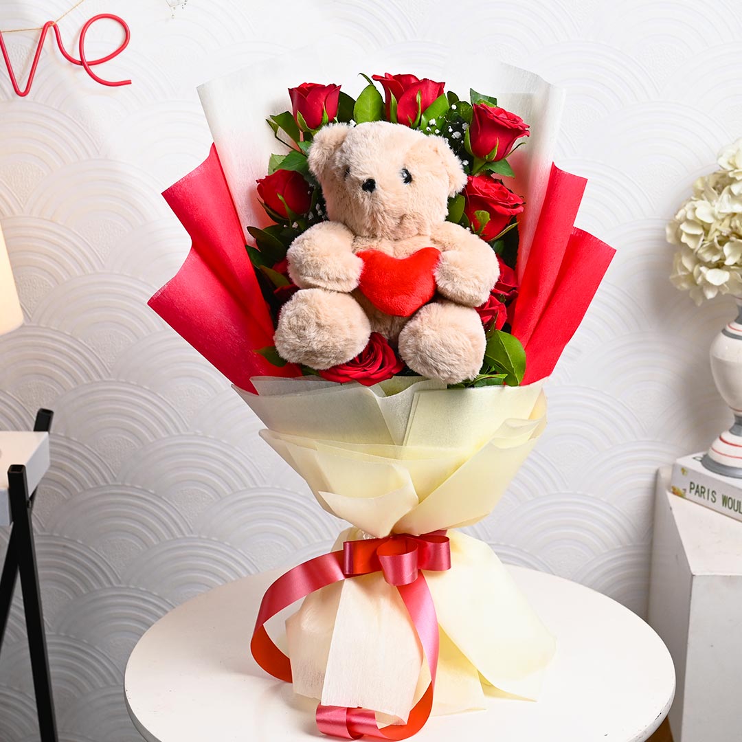 Lovely Roses And Teddy For You