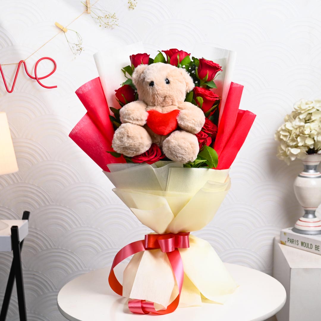 Lovely Roses And Teddy For You